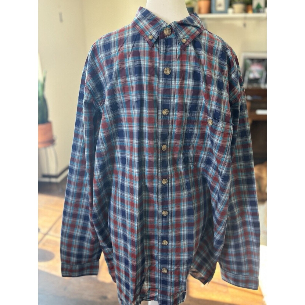 Duluth Trading X-Large Tall Blue Plaid Button Down Long Sleeve Shirt Outdoor